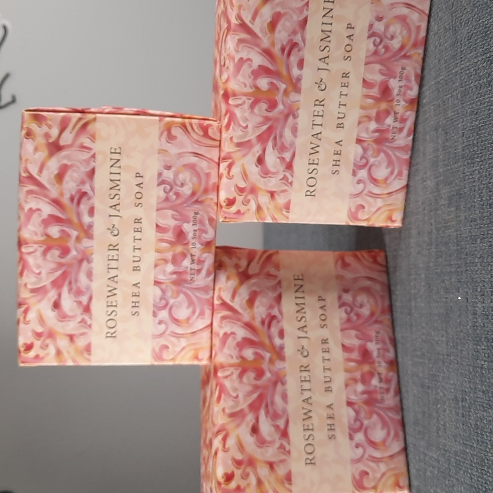 Rosewater Jasmine Shea Butter Bar Soap Set 3 Bars 10.5oz Large Bath Shower NWT